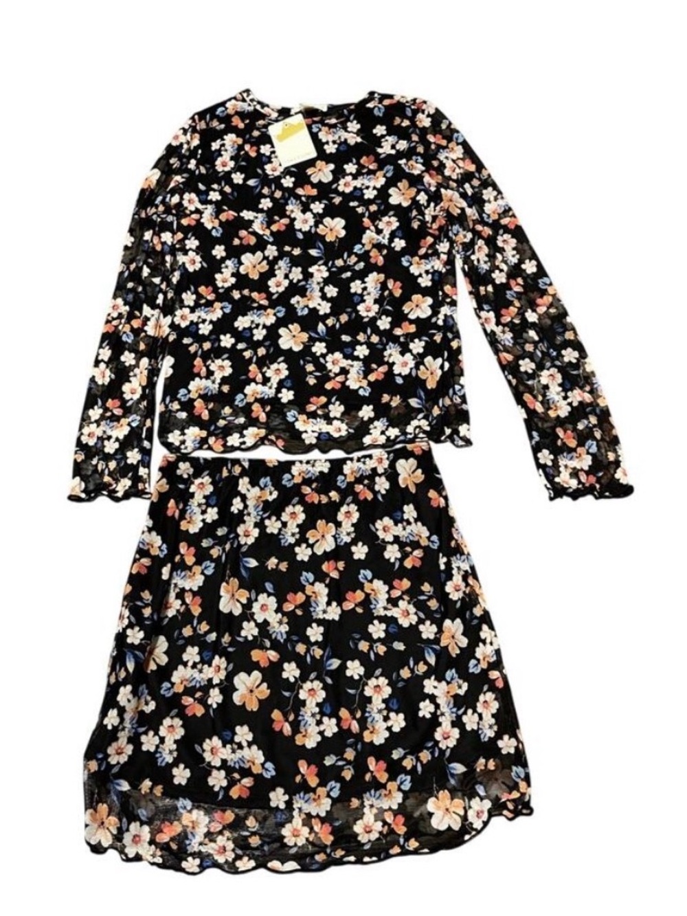 Black Floral Kids Matching Set with Peach Accents